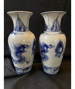 antique pair of chinese vases with dragons - £99.60 GBP