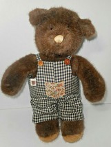 Gund 1985 Fuzzy Beary Tales Country Fishing Plush Farmer Bear Cabin Bibs 15 Inch - $16.14