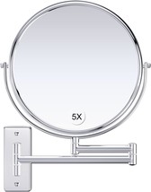 Gospire 9&quot; Large Size Wall Mount Makeup Mirror With 5X, 5X, Chrome Mirror). - £34.24 GBP