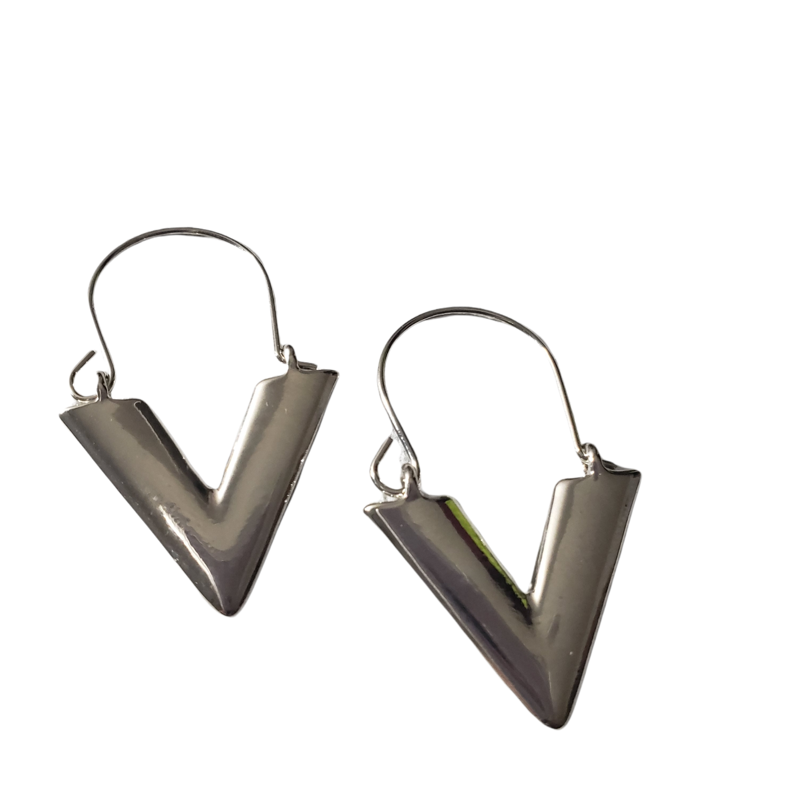 Womens Silver Colored V Letter Shaped Hoop Earrings Party Casual Fashion Jewelry - £22.54 GBP