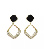 925 Silver Needle Korean Fashion Black Geometric Crystal Earrings - $10.86 CAD