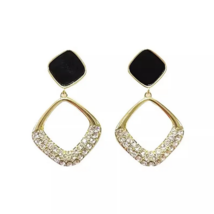 925 Silver Needle Korean Fashion Black Geometric Crystal Earrings - £5.98 GBP