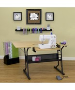 Sewing Machine Craft Table Folding Shelf Storage Art Desk Light Brown Ad... - $168.47