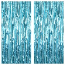 Xtralarge 6.4X8 Feet Blue Foil Fringe Curtain - Pack Of 2 Tinsel Backdrop | Ocea - £15.73 GBP