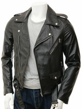 Veste en cuir d&#39;agneau pur pour homme Noir Moto Biker Taille SML XL XXL 3XL - £115.83 GBP