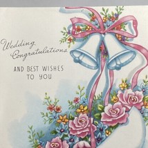 Vintage 1958 Wedding Wish Message Congratulations Greeting Card Bells Ring Roses - £7.86 GBP