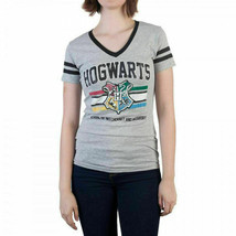 Harry Potter Hogwarts Crest Tee Shirt Graphic Gray Varsity Women Juniors S M L - £9.43 GBP