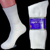 6 Pairs Mens White Diabetic Crew Socks Health Size 10-13 - $24.00