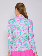 NWT GOTTEX Pink Blue FLOWER GARDEN Golf Tennis Long Sleeve Mock Shirt XS S L XL image 2