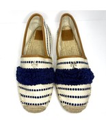 TORY BURCH Ivory &amp; Navy Shaw Fringe Espadrille Flats Women’s Size 9 Shoe - $95.39 CAD