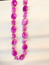 Vintage Hot Pink &amp; Gold Beaded Necklace - £25.57 GBP