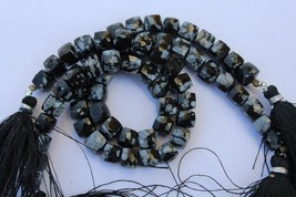 Natural, 8 inch long strand faceted Snowflake Obsidian cube briolette beads, 6 m - £23.97 GBP