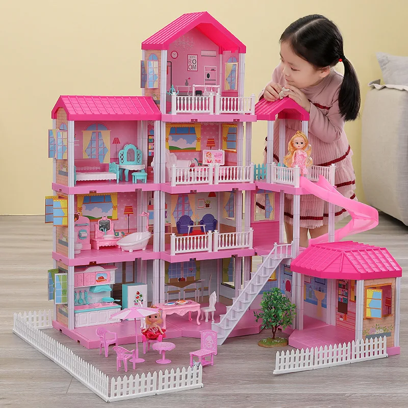 QWZ New Baby DIY Doll House Girls Pretend Toy Handmade Castle Dollhouse Birthday - £120.13 GBP+