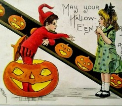 Halloween Postcard HBG HB Griggs Pixie Elf Brownie Fantasy 1911 Burlington IL - £49.22 GBP