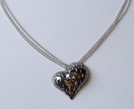 Ruthenium Sculpted Heart Pendant Sterling Silver Chain Necklace Contempo... - $190.00