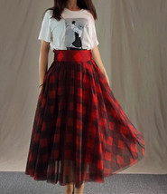 Red Long Plaid Skirt Holiday Outfit Women Custom Plus Size Tulle Plaid Skirt image 6