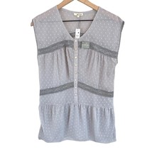 LA Made misty grey sheer cap sleeve crochet trim dotted henley blouse small - £23.42 GBP