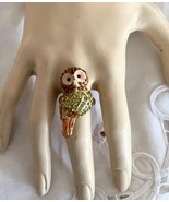 Owl Ring w Rhinestones Adjustable Band Owl 2&quot; Length Signed Monet Size 9 - €13,58 EUR