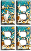 RUSTIC NAUTICAL SEA SHELL FISH NET 1 LIGHT SWITCH PLATE 3 OUTLETs BATHRO... - £30.04 GBP