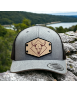 Bull Skull Hunting Collection Wood Leather Patch Trucker Hat Patriotic H... - £23.69 GBP