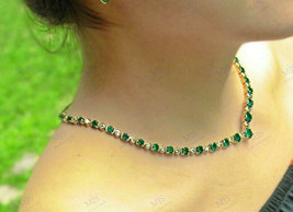 18CT Simulated Emerald &amp; Diamond Women&#39;s Solitaire Tennis Necklace in 925 Silver - £463.25 GBP