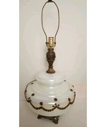 Mid 20th Century Iridescent Applied Overlay Rosettes &amp; Ribbon Table Lamp - $1,548.58 MXN