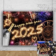 New Year 2025 Backdrop 10x8ft Champagne Clock Firework Photo Booth - $7.80