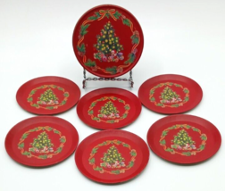 Vintage Round Tin with Set of 6 Coasters Christmas Tree - $9.89