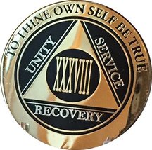 RecoveryChip 38 Year AA Medallion Elegant Black Gold Silver Bi-Plated Al... - $17.32