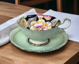 Mint Green Paragon Pansies Pansy Teacup Saucer  Double Warrant Flowers G... - £97.84 GBP