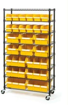 Heavy Duty Storage 7 Shelves Shelf Rack Steel Shelving 24 Bins Wheels 36... - $553.99