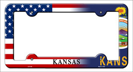 Kansas|American Flag Novelty Metal License Plate Frame LPF-455 - £14.90 GBP