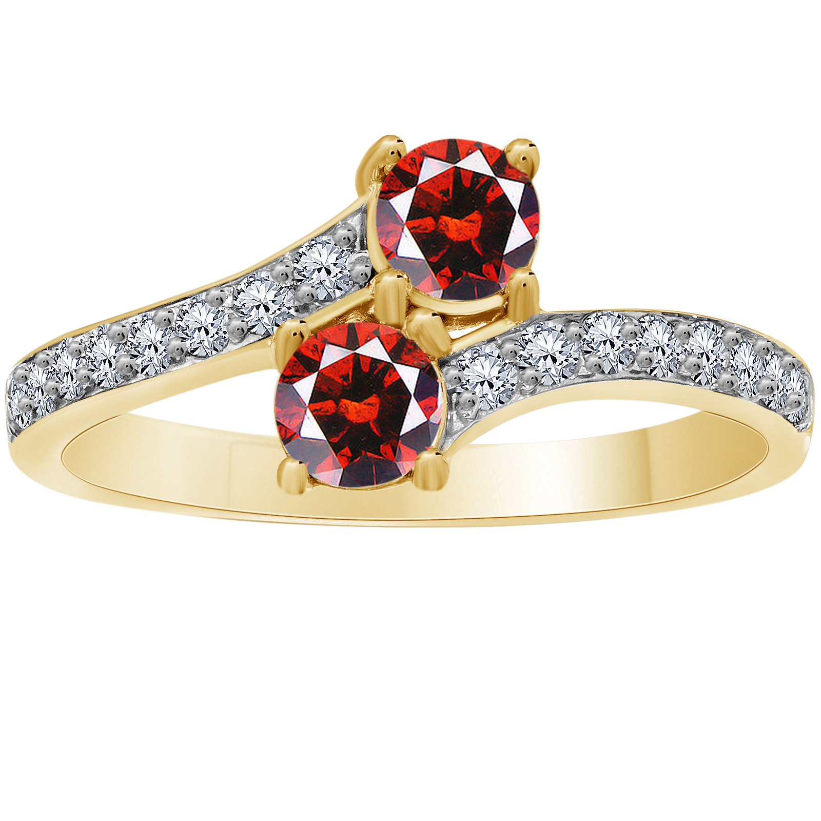 1 Ct Garnet & Diamond 14k Yellow Gold Fn 925 Silver Forever Us Two Stone Ring  - $65.86