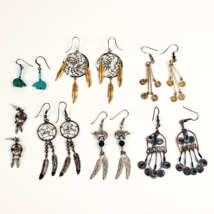 Vintage 7-PC Lot Of Handmade Turquoise Beaded Feather Swirl Dangle Earring Sets - £39.58 GBP