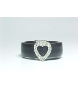 BLACK Rubber Band Style RING with STERLING PAVE Set CZ HEART - Size 6.75 - £24.18 GBP