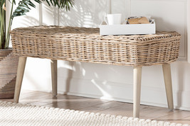 Vologne Natural Kubu Rattan and Gray Acacia Wood Accent Bench - $2,425.59 MXN