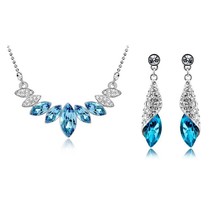 Wedding Bridal Crystal Silver Color Water Drop Pendant Necklace Earrings Jewelry - £18.79 GBP