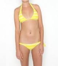 Women&#39;s/Jrs Kirra Skinny Tie Dye Stripe Bikini Halter Yellow/White Stripe New  - £26.29 GBP