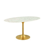 60&quot; White Oval Tulip Pedestal Stem Dining Table Stone Faux Marble Gold Base - $1,269.89