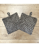NEW- Set of 2 Gray/Black Leopard prints handmade potholders, great gift! - £11.01 GBP