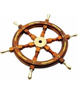 24&quot; Nautical Wooden Ship Steering Wheel with Brass Anchor &amp; Strips Pirate  - £89.99 GBP