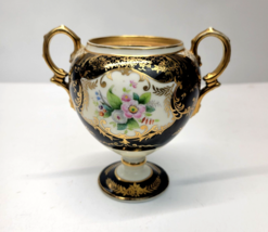 Antique Noritake Morimura Black Gold Floral Pedestal Bowl Vase Urn Hand Painted - £31.35 GBP