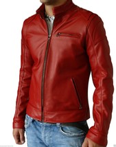 Hecho a mano elegante chaqueta de cuero rojo para hombre piel de cordero... - $115.74+