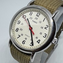 Timex Weekender Quartz Watch Men Silver White Military Dial Canvas New Battery - $32.29