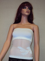 White Tube Shirt w/Fishnet Floral Mesh ~ One Size Stretches 24&quot;-30&quot; / #1... - £7.66 GBP