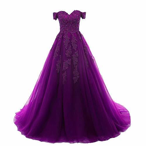 Off The Shoulder Beaded Lace Long Formal Prom Dresses Evening Gowns Purple US 10