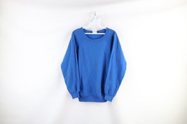 Vtg 90s Streetwear Womens Medium Faded Blank Crewneck Sweatshirt Royal Blue USA - £31.61 GBP