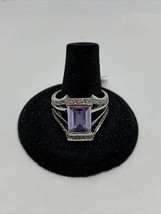 Stunning Silver Tone Round Simulated Square Purple Stone Ring  Size 11 KG - $14.85
