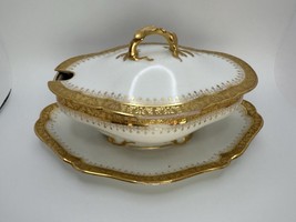 Vintage Porcelain China Limoges Guerin White Gold Gravy Boat Bowl 9” NB3 - $21.04