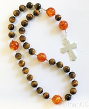 Anglican Episcopal Rosary Rosenkranz Tiger Eye, Sterling Silver &amp; Amber - £128.45 GBP